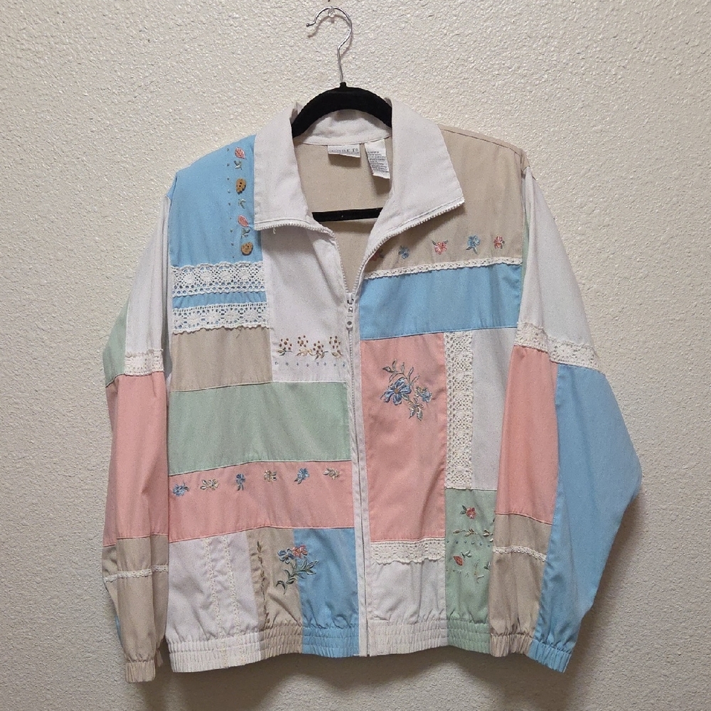 Koret Fransisca Vintage Zip Up Pastel Jacket Floral Size Large